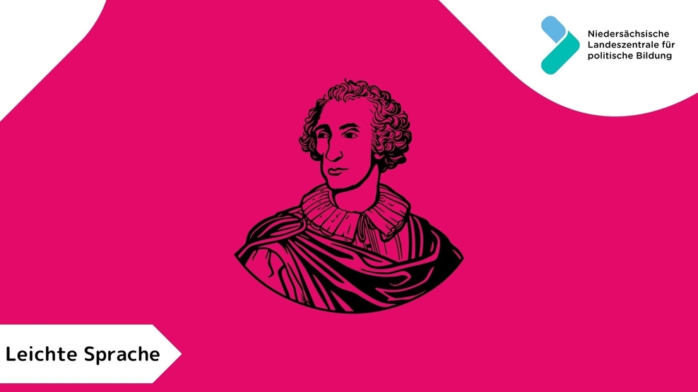 Schmuckgrafik Silhouette von Montesquieu mit Hinweis auf Leichte Sprache